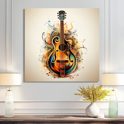 Design Art Cool Electric Guitar Retro Illustration - Music